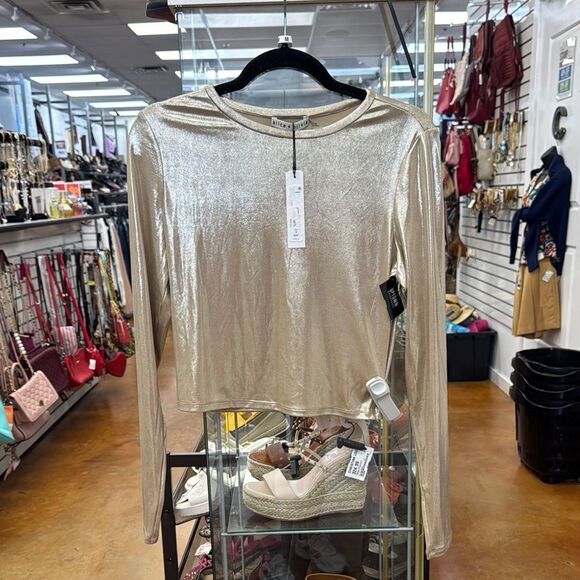 Alice + Olivia Shimmering Gold Long Sleeve Top - Picture 1 of 7